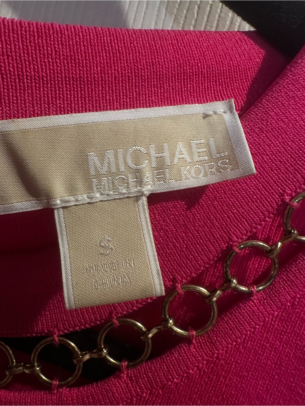 Michael Kors Hot Pink Sleeveless Fit-and-Flare Dress with Chain Neckline - Picture 7 of 11